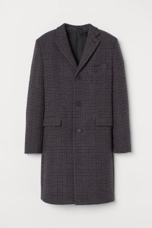 Manteau en laine mélangée - Gris foncé/carreaux