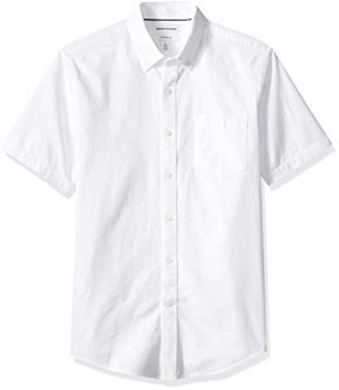 Amazon Essentials Men's Slim-Fit Short-Sleeve Pocket Oxford Shirt, White, Large