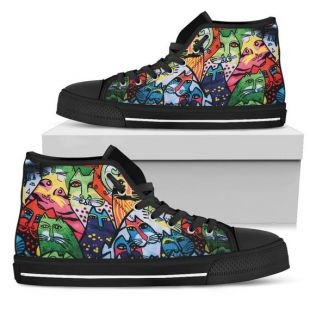 Graffiti Cats MB32472 - High Top Canvas Shoes | Black or White Trim, Custom Made, Bespoke designs, Casual Street Canvas Wear | Mens & Womens