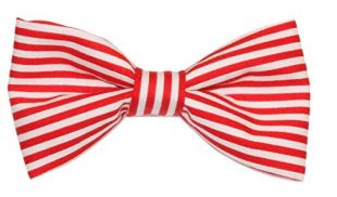 Men's Red/White Stripes Clip On Cotton Bow Tie Striped Bowtie by amy2004marie