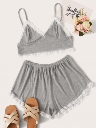 Shein - Grey Lace Pajamas SEt