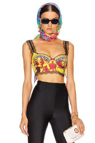VERSACE Print Bra Top in Yellow Multicolor