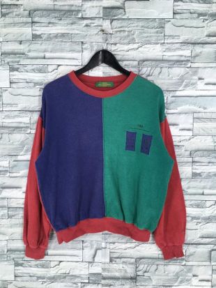 vintage Colorblock Sweatshirt Unisex Medium Sportswear Multicolor Raglan Crewneck Sweater Taille M