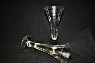 Vintage Set Of 2 Alto By Sasaki Hollow Stemmed Trumpet Shape 7 5/8" Champagne Flutes, Wedding Toasting Flutes, Thick Bottoms