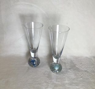 Verres de cocktail vintage Handblown Controlled Bubble Clear Base with Suspended Color Bubble, Set of Two (2)