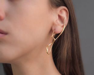 Boucles d'oreilles abstraites earlobe - Boucles d'oreilles Tendance Earwire, Boucles d'oreilles Curly Wire Hook, 14k Jaune Gold Plaqué, Bijoux uniques, Cadeau pour elle