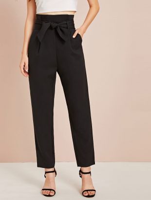 Pantalon droit ceinturé noir