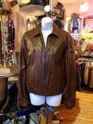 Veste en cuir brun rétro pour femme avec Zip Out Fleece Lining Women's Size 38
