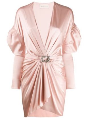 Pink V Neck Brooch Detail Dress