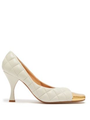 Square Toe Cap Quilted Leather Pumps