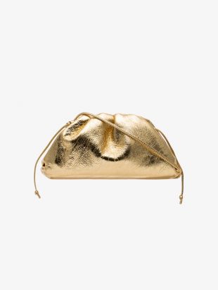 Gold Tone Metallic Leather Mini Clutch Bag
