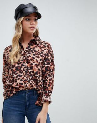 Chemise manches longues à imprimé léopard