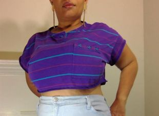 T-shirt de poche Stripe Raw Edge Henley Crop des années 90