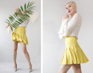 SPORTMAX by MaxMara vintage jaune taille haute plissée mini jupe XXS XS