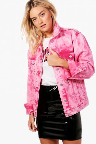 Veste surdimensionnée en Jean délavé à l’acide rose indien