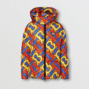 Monogram Print Puffer Jacket in Multicolour