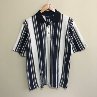 Maintenant Vertical Stripes Striped vintage 90's Polo Shirt Mens Small