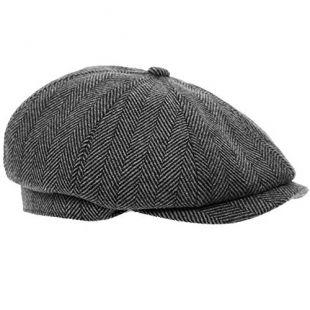 Casquette gavroche en tweed pour homme - Casquette plate à 8 pans et motifs à chevrons, - Noir et gris - gris - 58
