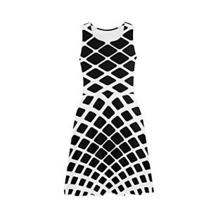 Abstract Pattern Black White Women's Casual Tank Dresses Sleeveless Swing Sundress 3XL
