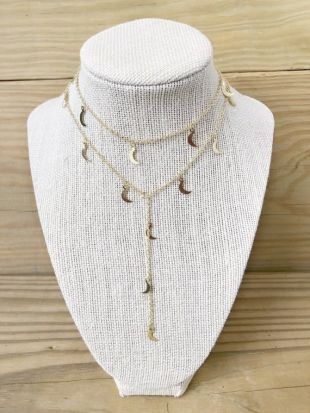 Collier or Dangle croissant de lune en couches