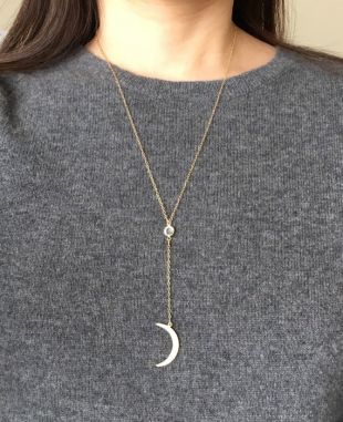 Or Y Lariat goutte lune et cristal collier également en argent Sterling