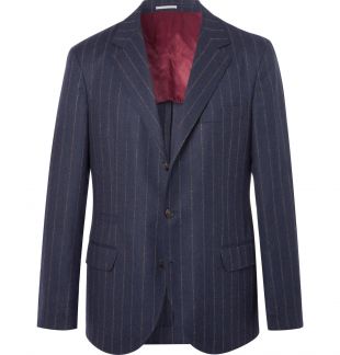Navy Navy Chalk-Striped Wool Suit Jacket