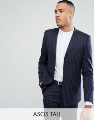 Veste de costume slim à fines rayures - Bleu marine