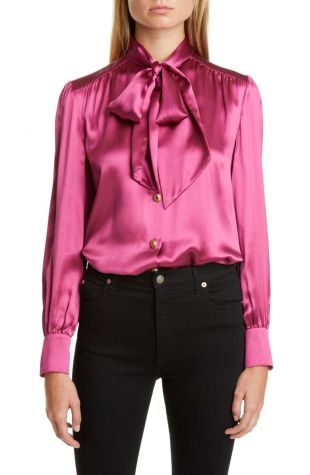 Gucci - Bow Neck Silk Blend Satin Blouse