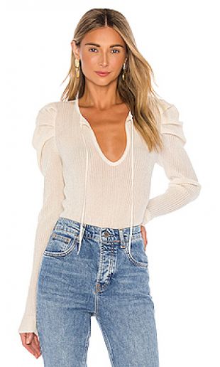 White Knit Puff Top