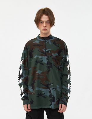 Camouflage Zip Mock Neck Tee