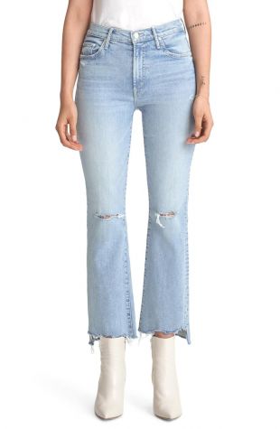 Ripped Chew Hem Crop Bootcut Jeans