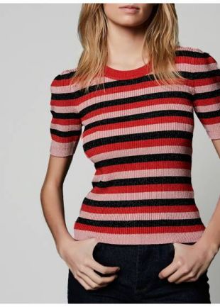PULL COL ROND RAYÉ AVEC FILS MÉTALLISÉS RAYURES