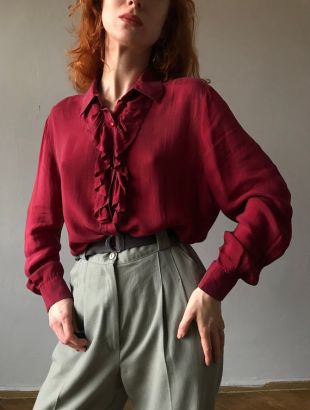 Chemisier Vintage Rouge Josephine Chaus Taille 12 - Boutonné - Occasion Bon état