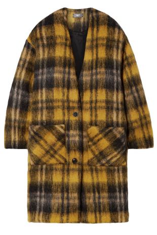 Yellow Oversized Checked Mohair-blend Coat