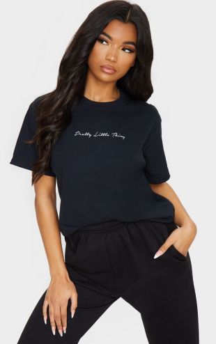 "PRETTY LITTLE THING " Slogan Black Oversized T Shirt