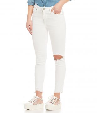 Levi's - 721 White High Rise Destructed Frayed Ankle Skinny Jeans