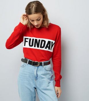 Red Funday Print Long Sleeve Jumper