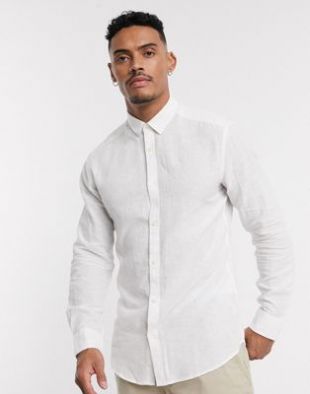 slim fit linen shirt in white
