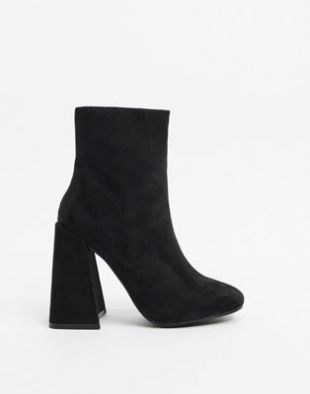 Bottines en suédine à talon évasé - Noir