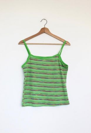 Moda Intl Striped Spaghetti Tank Top vintage des années 90 Neon Colorful Stripes Dance Summer Women’s Small