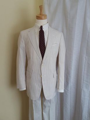 années 1960 été Seersucker coton costume beige et blanc rayures par Gant Don Draper Mad Men 40R