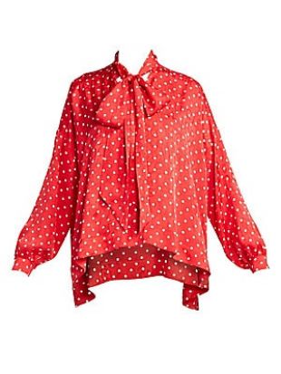 Polka Dot Tieneck Blouse Red