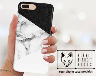Coque de téléphone en marbre noir et blanc géométrique