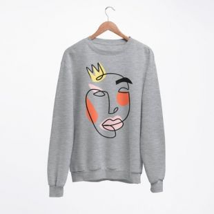 Chemise de reine, sweatshirt imprimé, impression d'art de minimalisme, chemise de dessin d'art, dessin de ligne, conception abstraite, impression d'art de visage, couronne de reine, chandail d'art