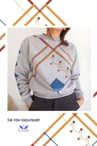 Sweatshirt géométrique/Abstract Sweater/Women Clothing/Everyday wear/Original Pattern/Grey Top/Gift/Streetwear/Urban Clothing/Greek designer