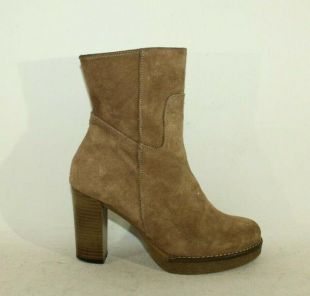 Vintage Women's Brown Suede IGUALADOS Zip Round Toe Platform High Heel Ankle Boots 5 /38