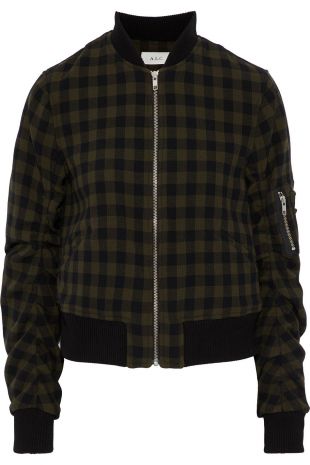 Army green Checked wool bomber jacket