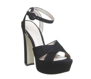 Hot Shot Block Platform Heels Black Nubuck