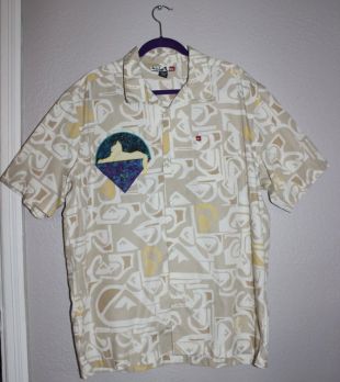 Chats sous les étoiles Grateful Dead Jerry Garcia Mens beige bouton jusqu'à la taille chemise à manches courtes XL