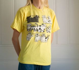 vintage Yellow Cat T shirt L, chat vintage t-shirt, chats multiples t-shirt, t-shirt jaune vintage, t-shirt graphique gonflé, t-shirt de chat des années 80 Large